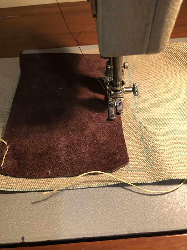 Sewing the leather in