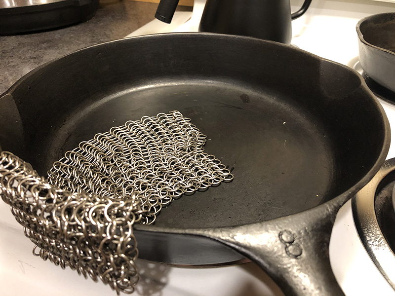 A beautifully seasoned cast iron pan